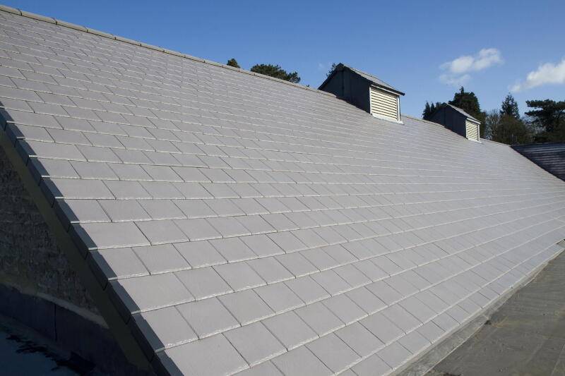 Slate light grey roof tiles close up alternate angle
